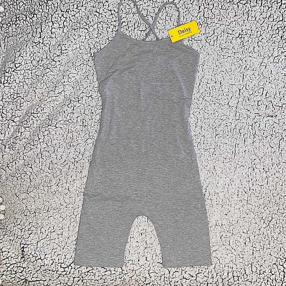 DAISY | Short Grey Spaghetti Cross Over Jumpsuit/Romper | Size: S